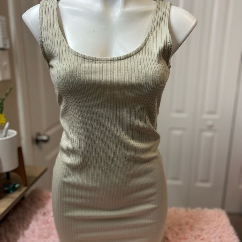 Forever 21 Ribbed Knit Scoop Neck Tank Bodycon Mini Dress Sage Green Womens Medi